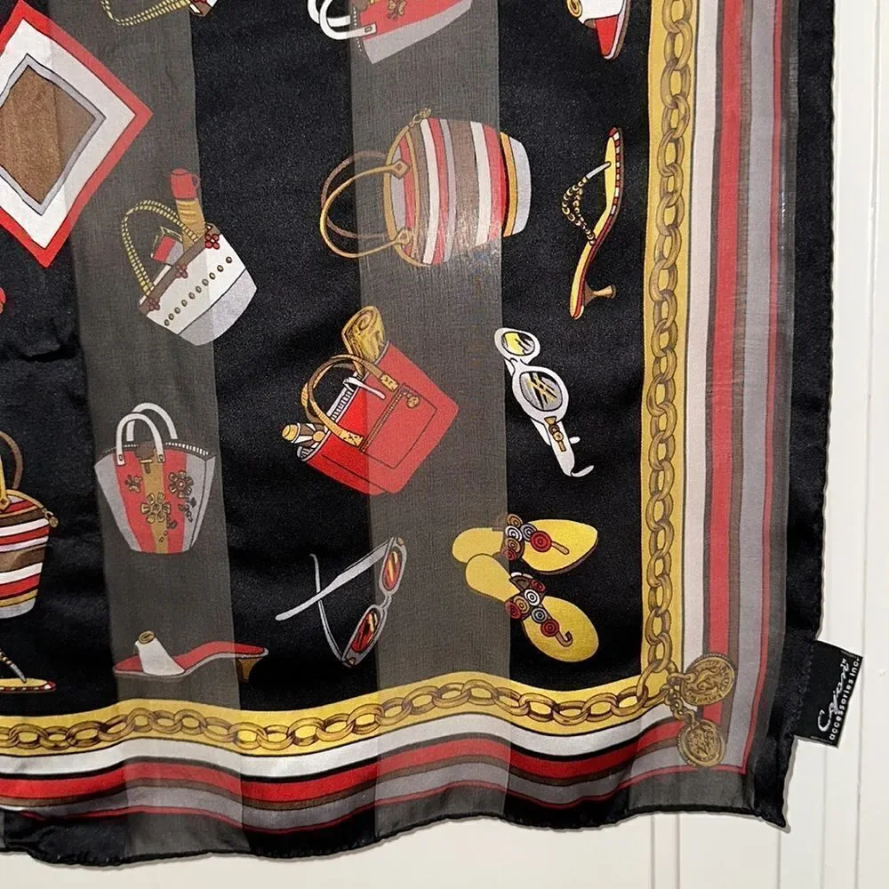 Cejon beach themed black, red, gold,‎ white & gray silk square scarf